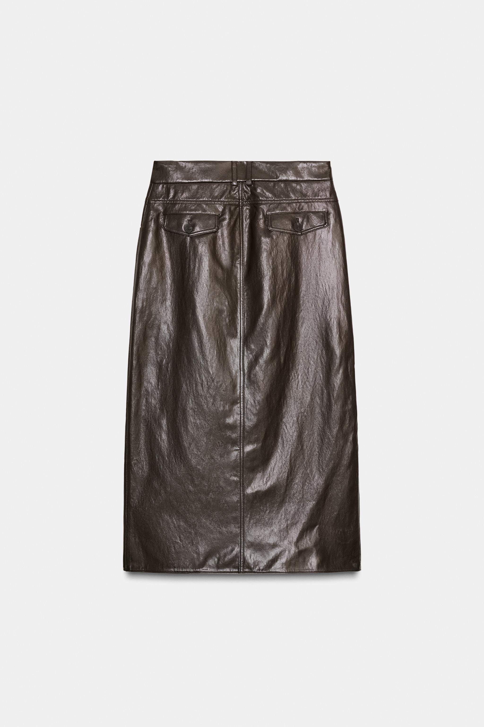 ZW COLLECTION FAUX LEATHER PLEATED SKIRT