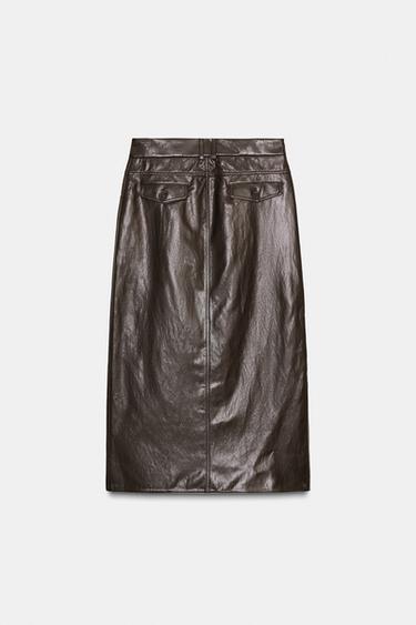 ZW COLLECTION PLEATED LEATHER EFFECT SKIRT - Taupe grey by Zara - Image 5