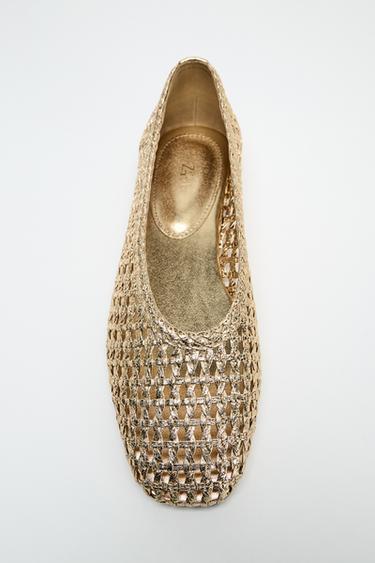 METALLIC BRAIDED EFFECT BALLET FLATS - Gold by Zara