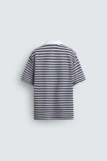 EMBROIDERED STRIPED JACQUARD POLO SHIRT - Blue/White by Zara - Image 7
