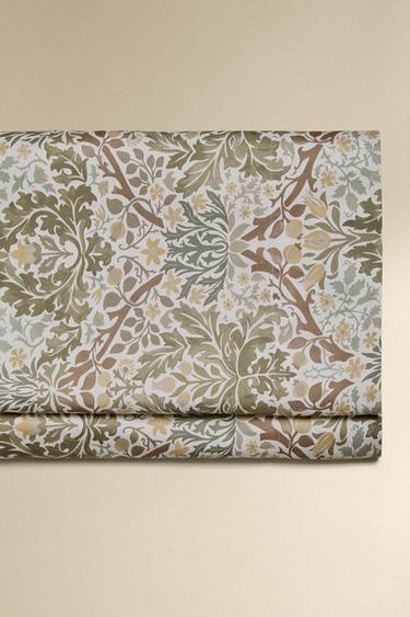 MORRIS & CO. LEAVES COTTON SATEEN FLAT SHEET - Зелений Zara