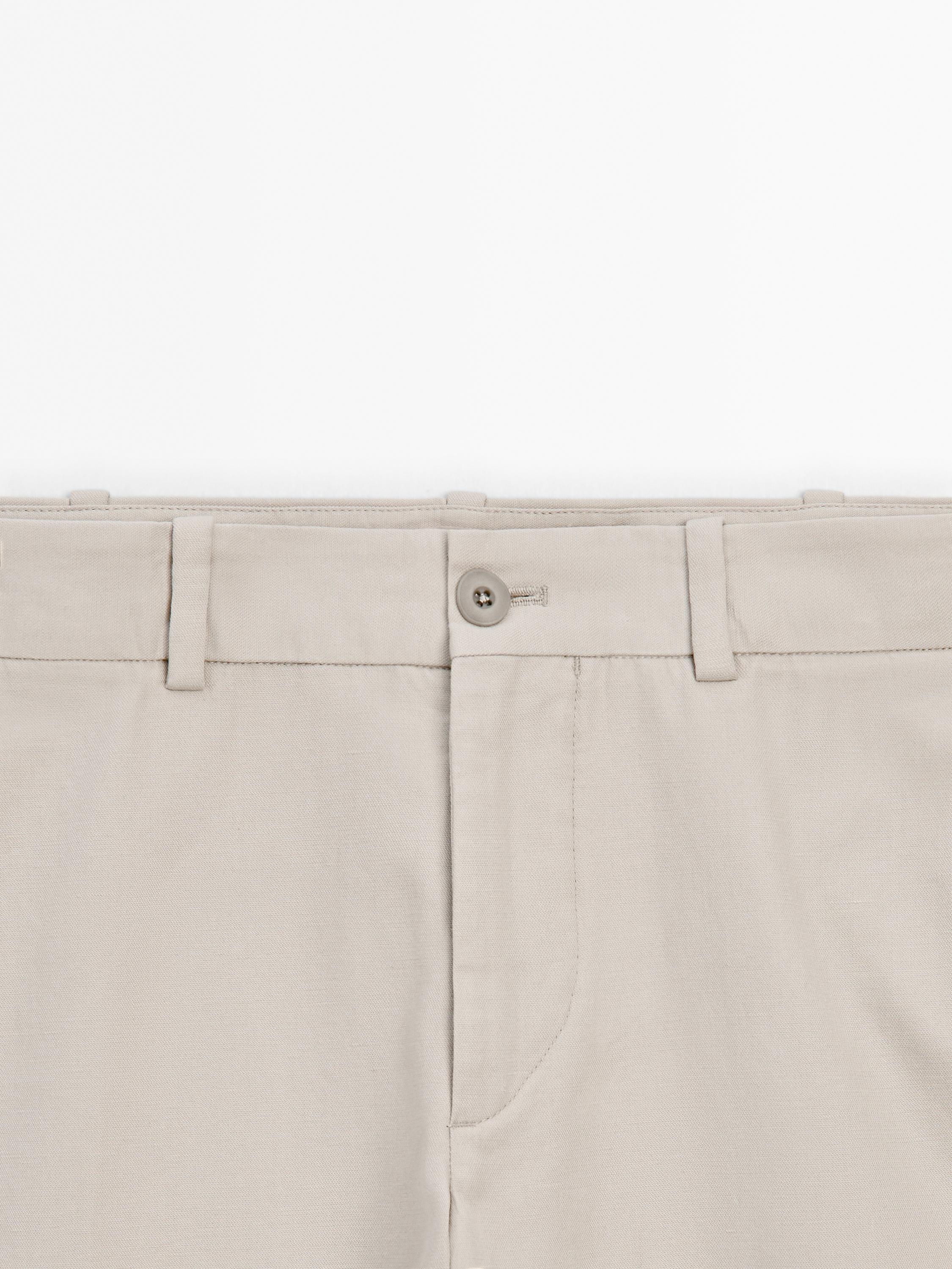Cotton blend slim fit trousers
