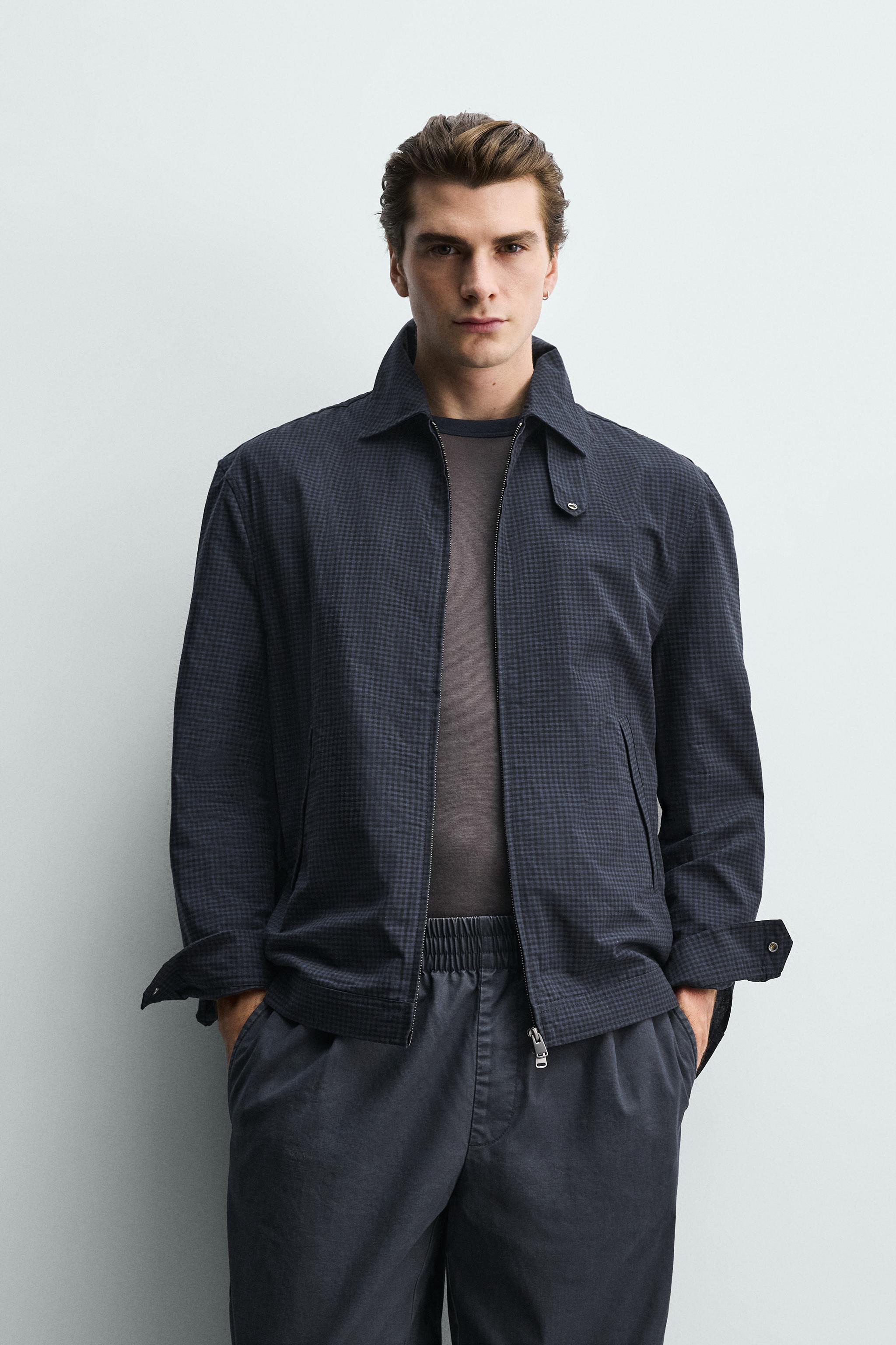 REGULAR FIT CHECK JACKET — Navy blue