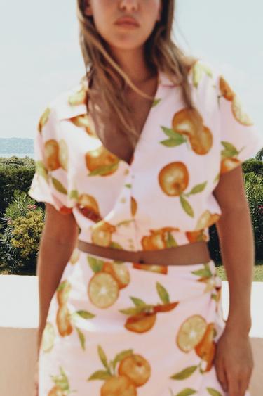 JUPE CROISÉE IMPRIMÉE AVEC LIN - Rose de Zara - Image 4