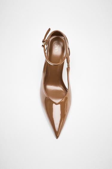 Zara PATENT-EFFECT HEELED SHOES - taupe brown