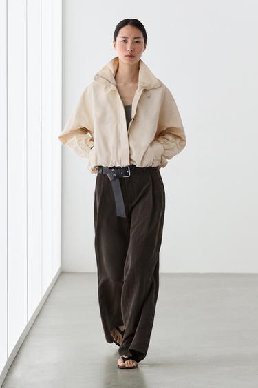 Zara Wide-leg flowing trousers with darts - Brown - Image 0