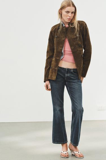 Zara 100% SUEDE FITTED JACKET - Light khaki