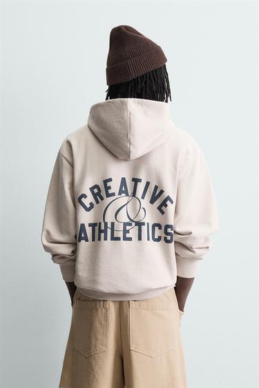 Zara RELAXED FIT HOODIE WITH GRAPHIC TEXT - Light beige