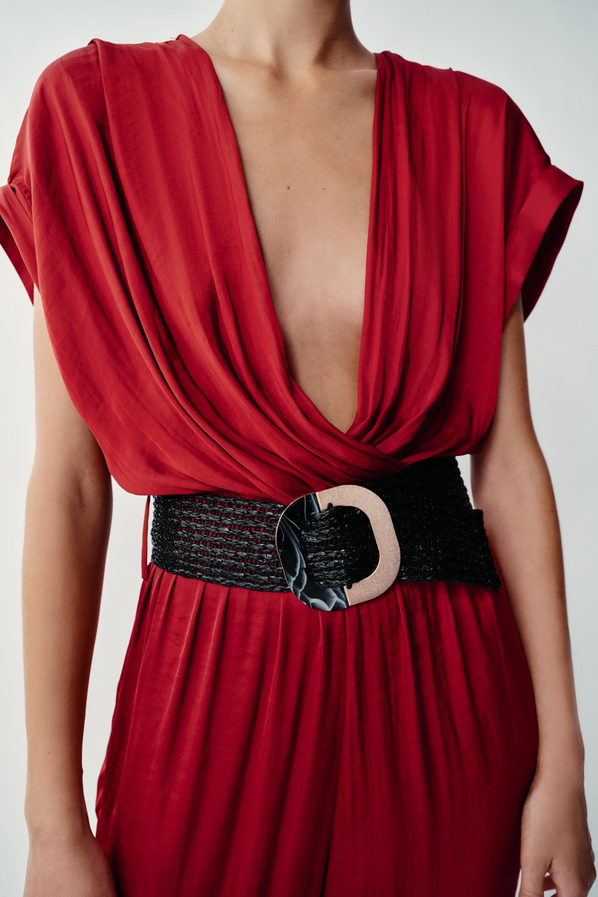 Zara SATIN BELTED JUMPSUIT — фото 4