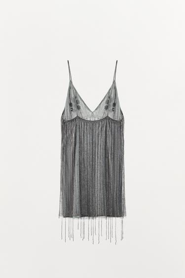 SHORT FRINGED BEADED DRESS - Silver by Zara - Image 5