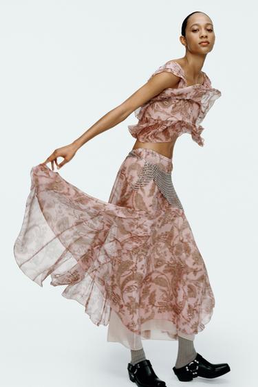 ZW COLLECTION COTTON GAUZE CROP TOP - Pale pink by Zara