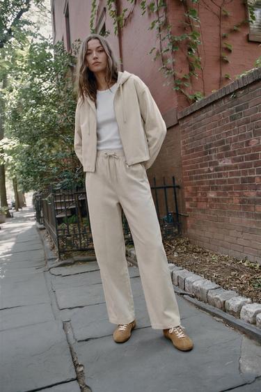 WIDE-LEG ELASTIC WAIST TROUSERS - Ecru by Zara