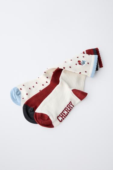 3-PACK OF CHERRY AND TEXT SOCKS - Ecru by Zara - Image 2