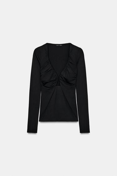 Zara DRAPED POLYAMIDE TOP - Black - Image 0