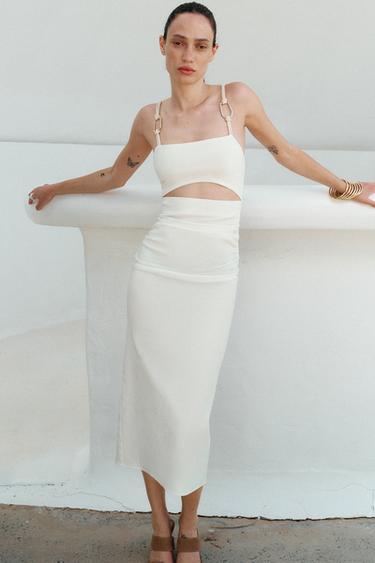 DRAPED CUT-OUT MIDI DRESS - White by Zara - Image 2