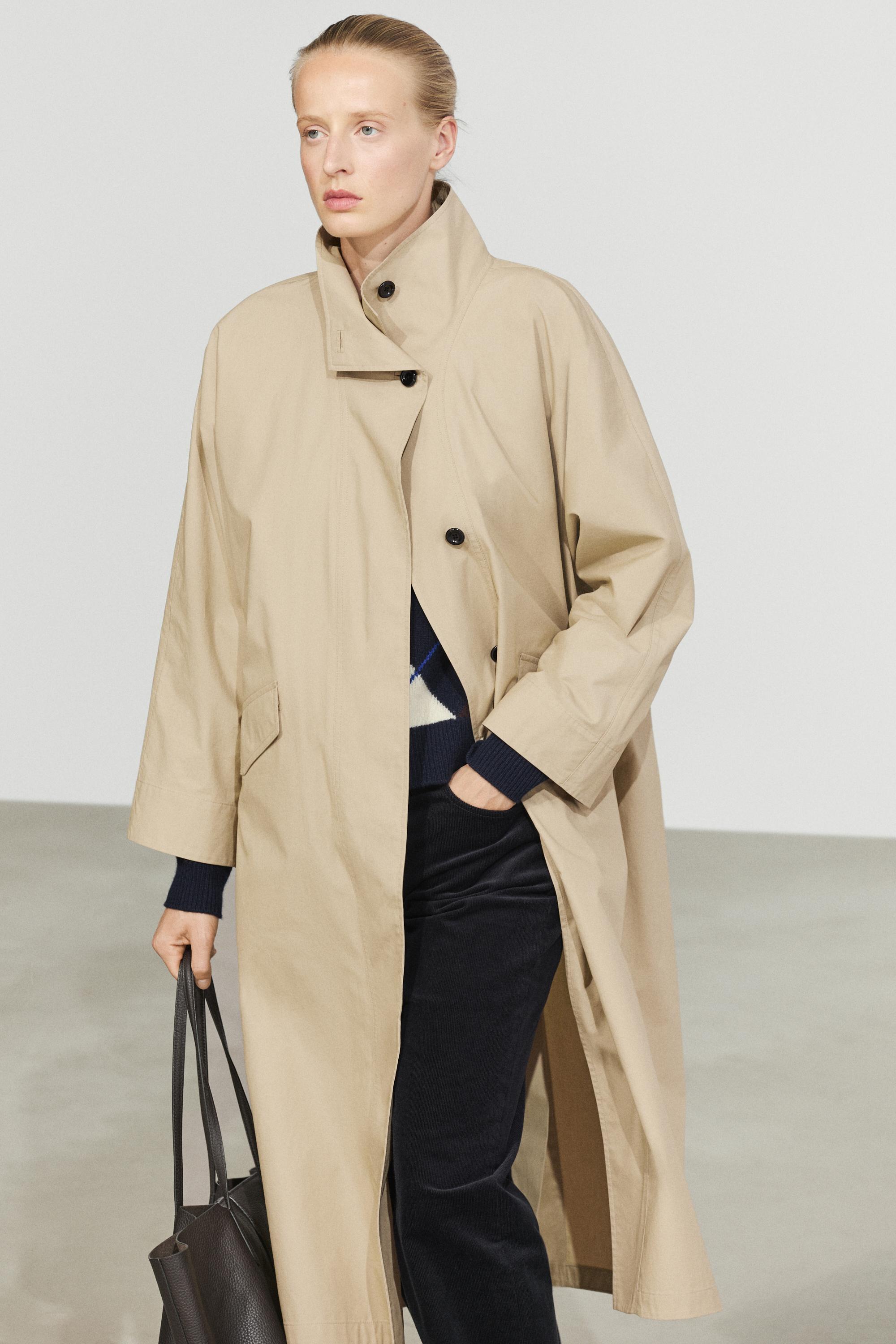 100% Cotton High-Neck Trench Coat