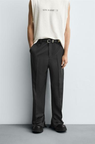 STRAIGHT-LEG TROUSERS WITH VENTS - Dark grey by Zara