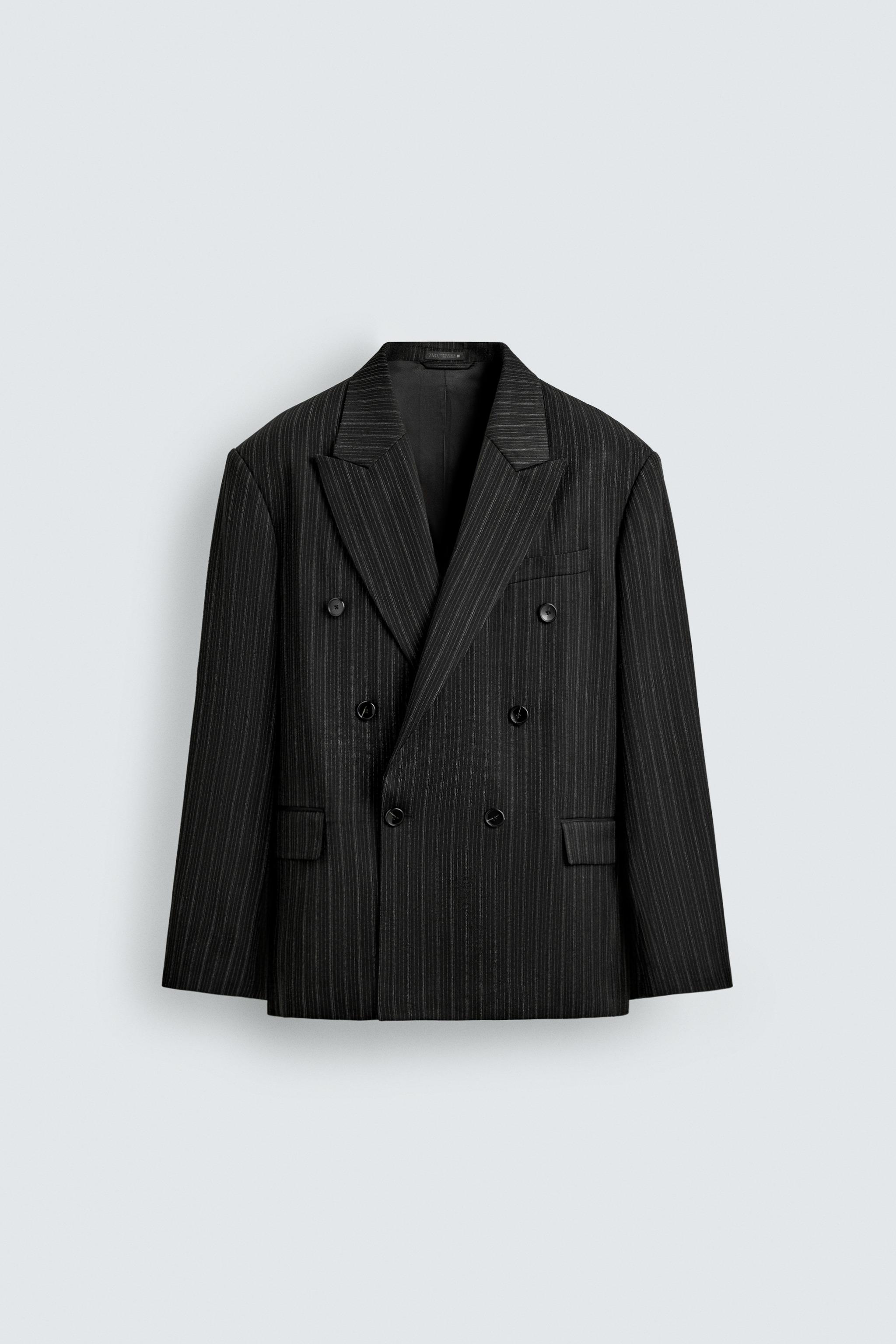 BLAZER CRUZADA DE ALFAIATARIA RISCA DE GIZ - Preto | ZARA Brasil