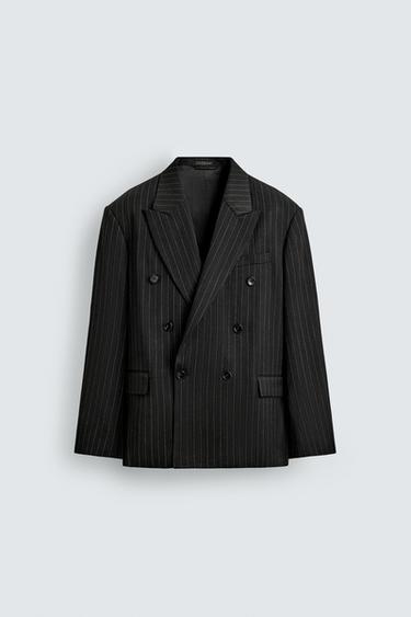 DOUBLE-BREASTED PINSTRIPE SUIT BLAZER - Black by Zara