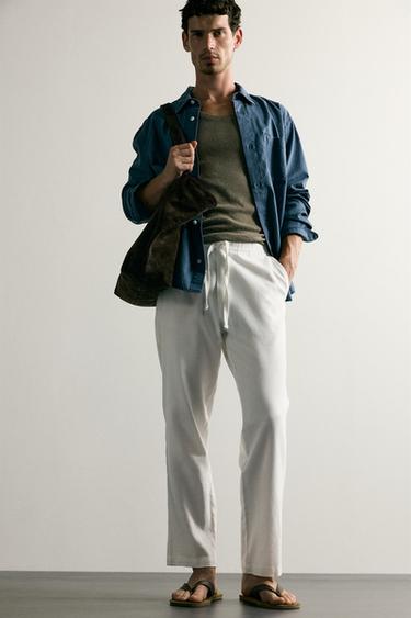 COTTON/LINEN RELAXED FIT TROUSERS - Oyster-white by Zara