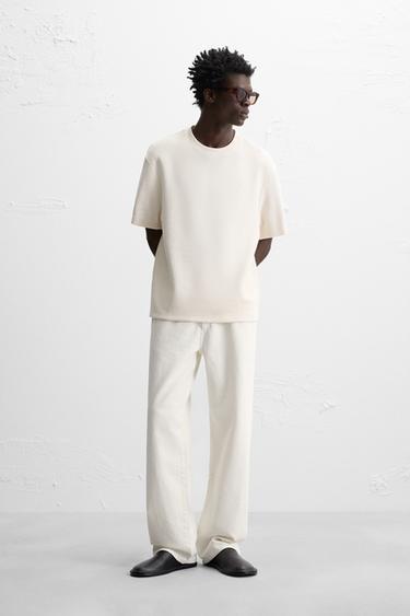COTTON-HEMP STRAIGHT-LEG JEANS - Oyster-white by Zara