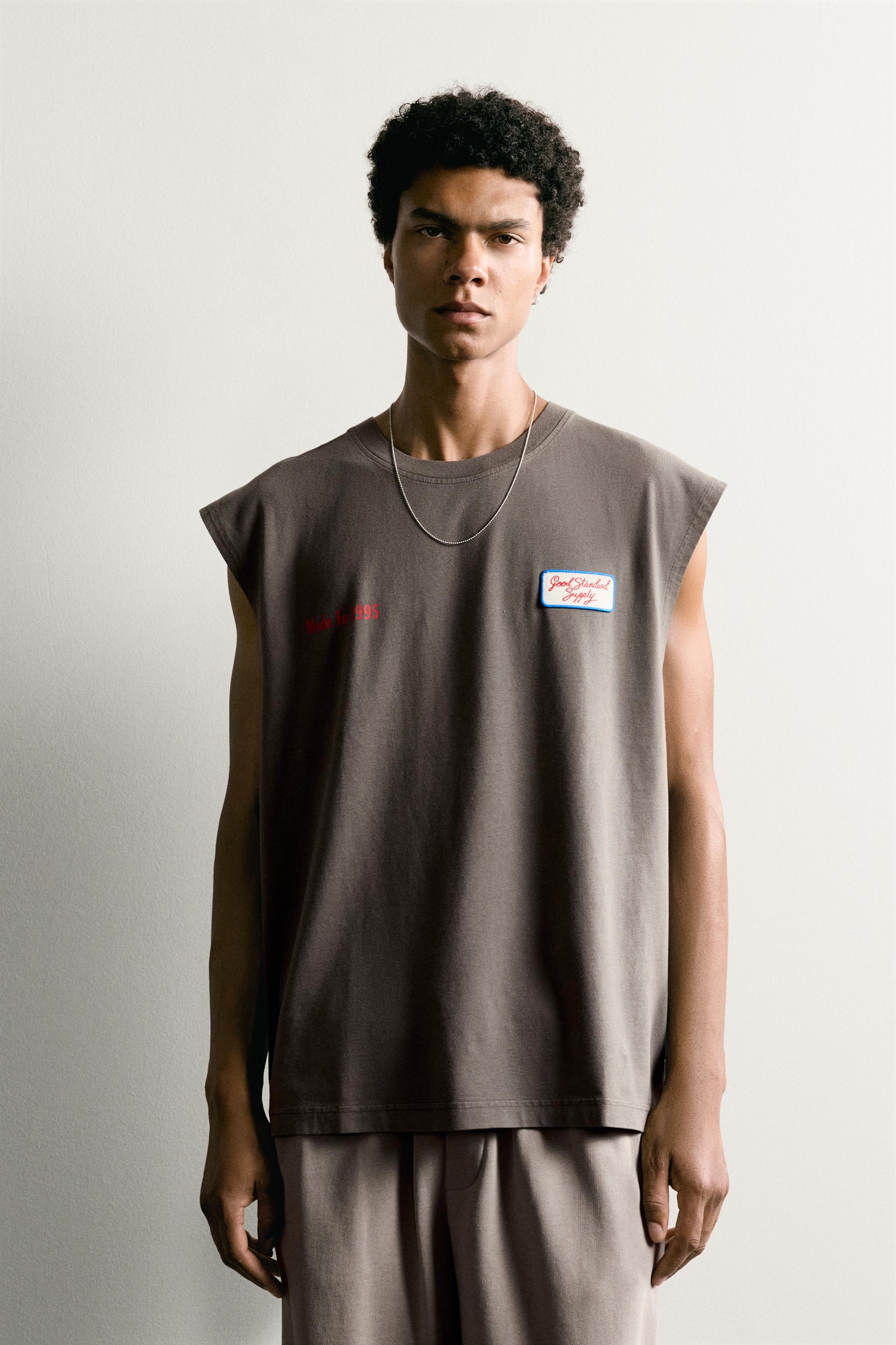 PRINTED PATCH TANK TOP — Charcoal
