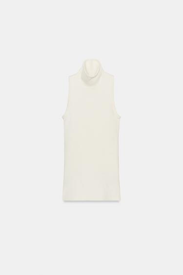 Zara HIGH COLLAR SLEEVELESS TOP - Oyster-white
