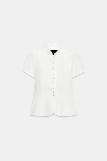 ショートスリーブボタン付きトップスホワイトZaraのショートスリーブボタン付きトップス - ホワイト 