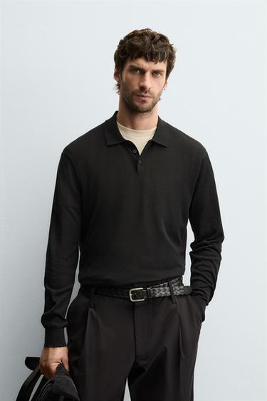 KNIT COTTON-SILK POLO SHIRT - Black by Zara