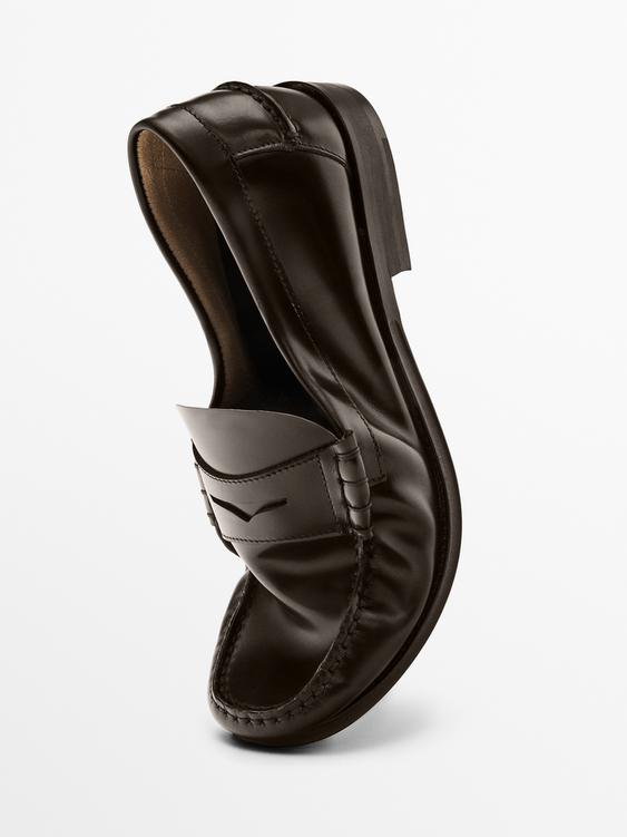 Leather loafers with penny strap