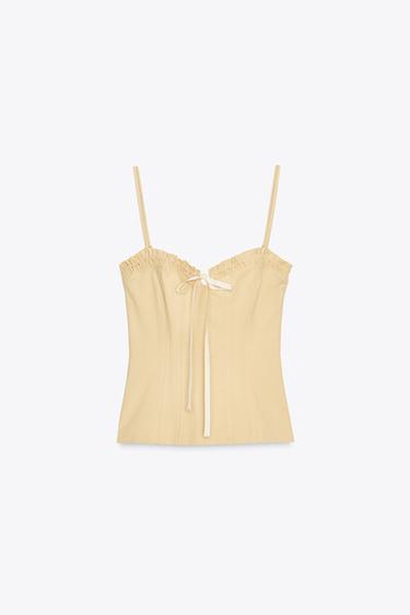 STRETCH TOP WITH TIE - Mustard by Zara - Image 4