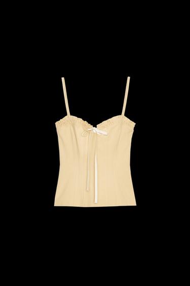 Zara STRETCH TIE TOP - Mustard - Image 0