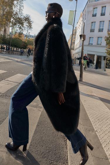 REVERSIBLE DOUBLE-FACED FAUX FUR COAT - Black by Zara