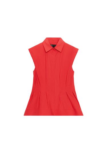 ZW COLLECTION PLEATED SLEEVELESS SHIRT - Intense red by Zara