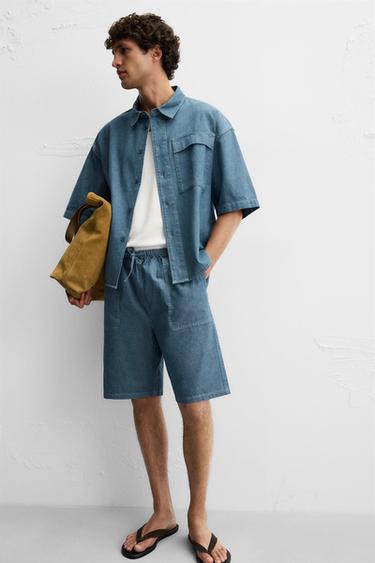 RELAXED FIT DENIM BERMUDA SHORTS - Blue / Green by Zara - Image 5