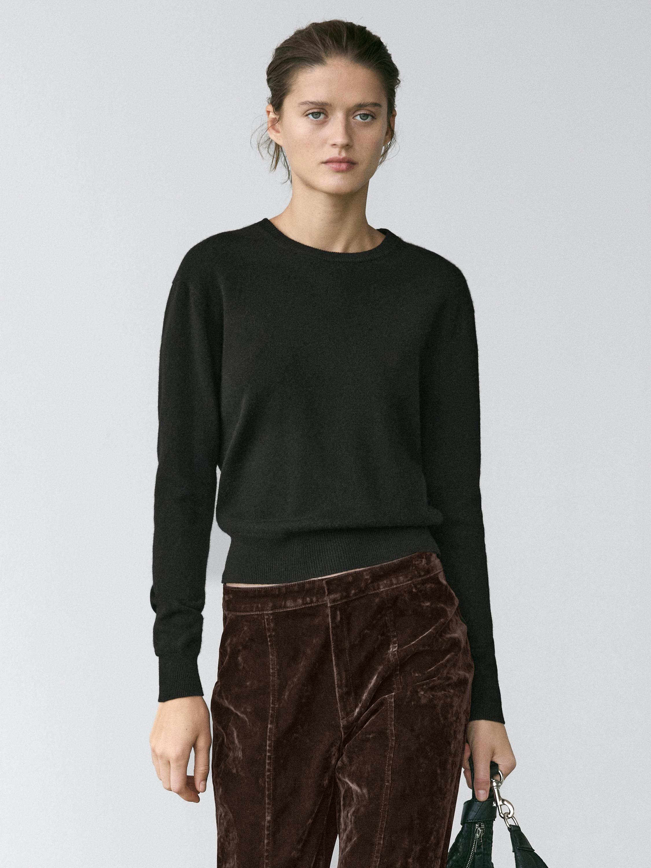 Wool blend crew neck knit sweater