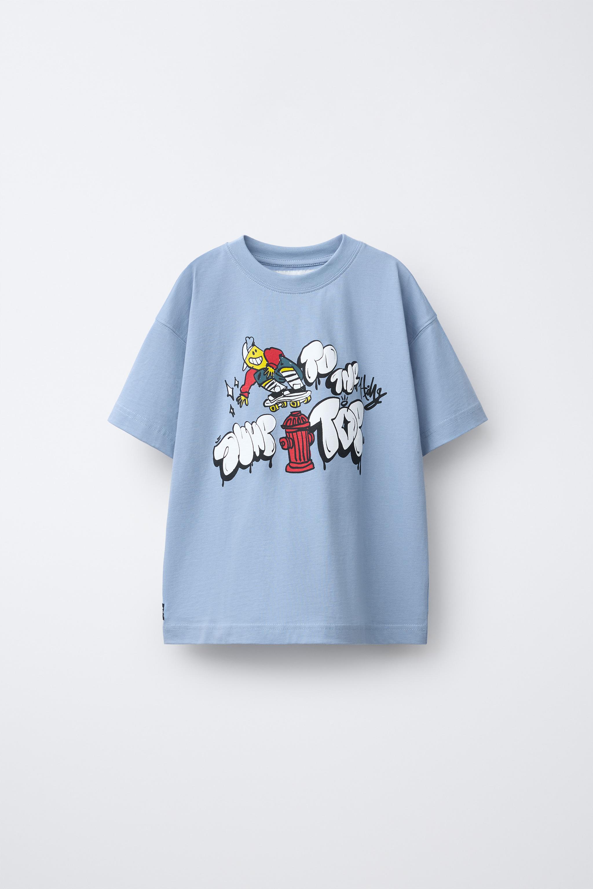 ♡WGRR(❁ᴗ͈ˬᴗ͈)”♡ SKATE PRINT T-SHIRT - Blue | ZARA United States