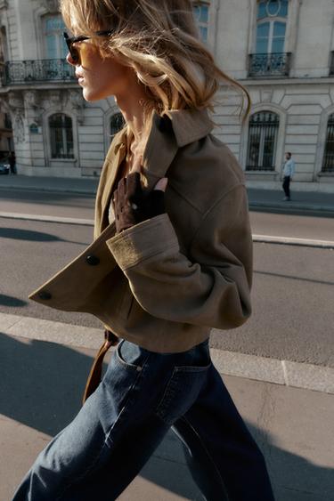 VESTE 100 % CUIR COL CHEMISE - Beige de Zara - Image 3