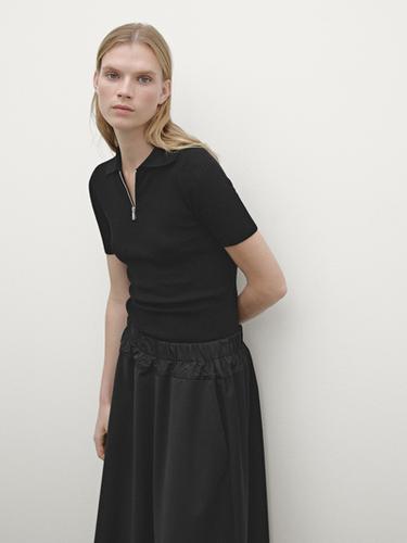 Zara Technical fabric skirt with wool - Black