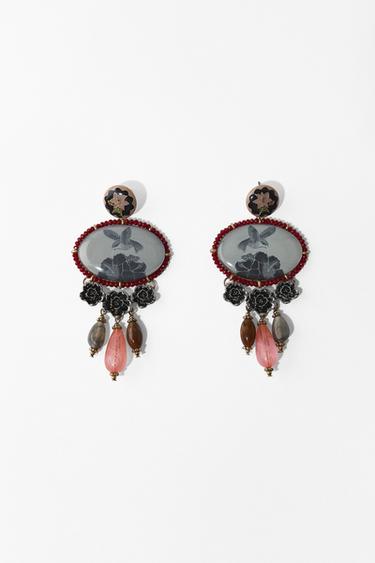 Zara RESIN STONE CHARM EARRINGS - Golden