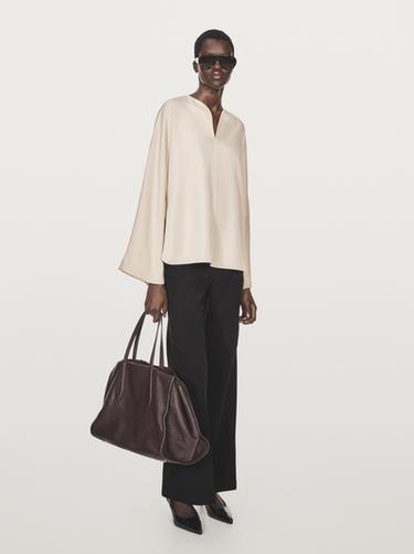 Zara Flowing blouse with slit details - DARK KHAKI