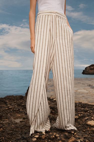 PANTALON RAYÉ EN LIN LIMITED EDITION - Écru de Zara - Image 2