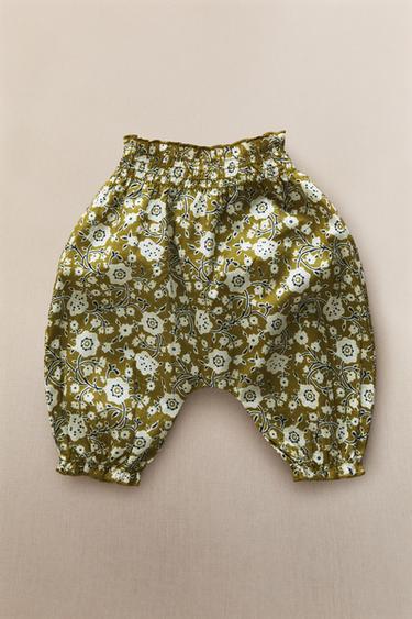 Zara FLORAL BABY BAGGY PANTS - Green