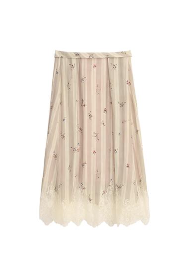 Zara LIMITED EDITION FLORAL LACE SKIRT - Printed