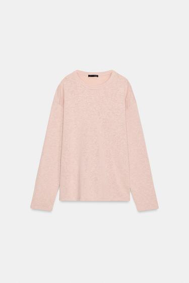 RUSTIC LONG SLEEVE T-SHIRT - Pale pink by Zara