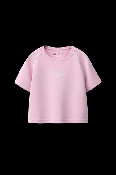 Zara MODAL TEXT T-SHIRT - Pink - Image 0