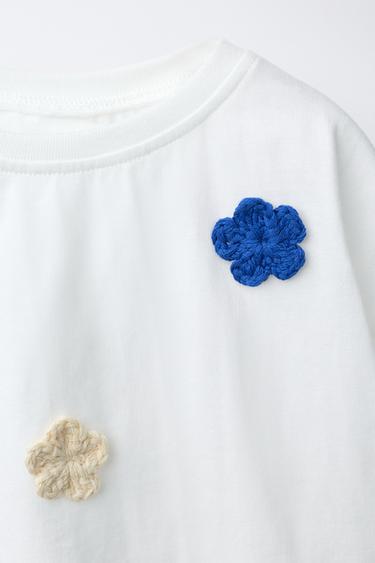 CROCHET FLOWER T-SHIRT - Oyster-white by Zara - Image 2