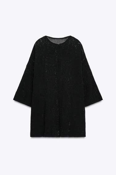OVERSIZED FLORAL TEXTURED KNIT TOP - Black by Zara - Image 5