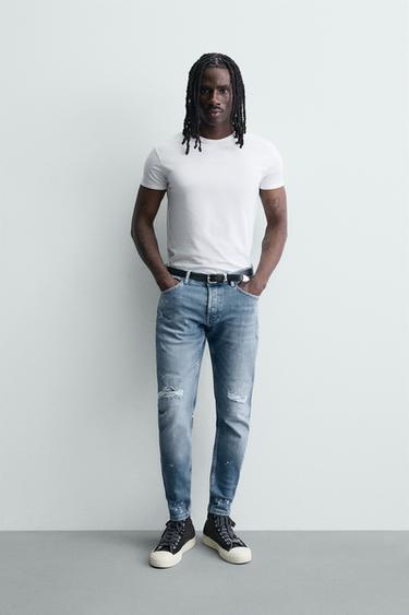 RIPPED SKINNY FIT JEANS - Light blue by Zara