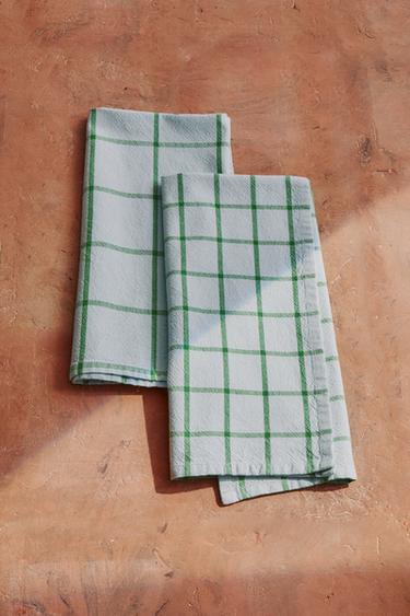 PACK OF CHECK COTTON TEA TOWELS (PACK OF 2) - Blue by Zara - Image 5